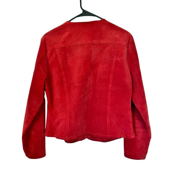 Live A Little Washable Suede Jacket Red Medium Button Front Lining Long Sleeves - Picture 2 of 6